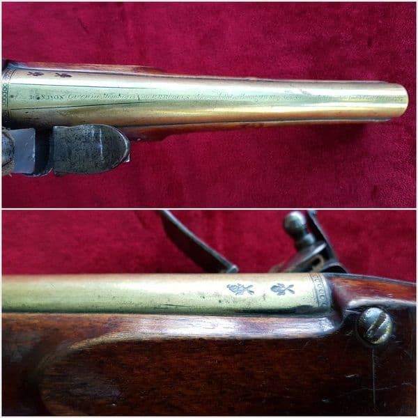 Rare English Brass Barrelled Flintlock pistol naval inscription. CAPT R. R. BURGES.  1797. Ref 9917.